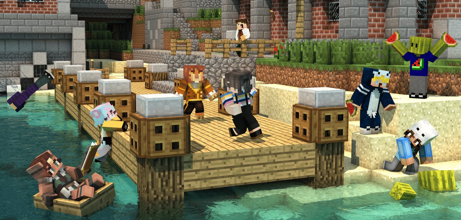 Silver Springs staff gathered together in Minecraft